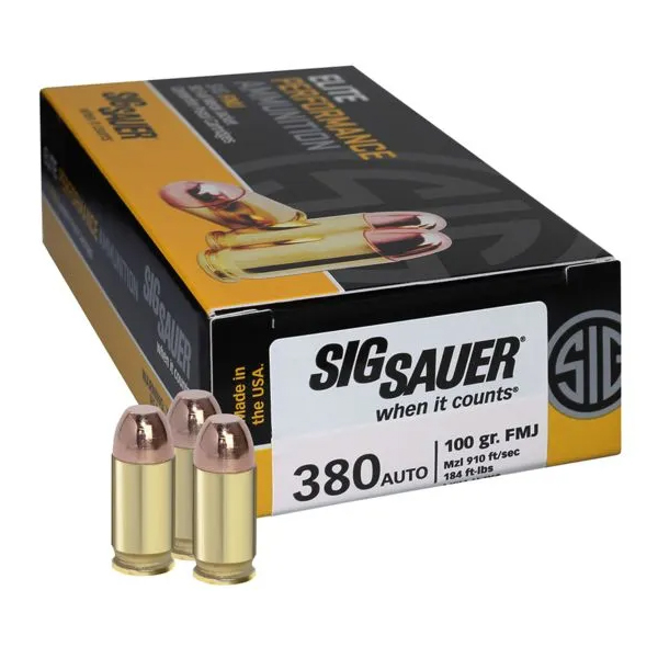500Rds of Sig Sauer Elite Performance .380 ACP 100 grain Full Metal Jacket Brass Cased