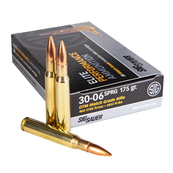 500Rds of Sig Sauer SIG Match Grade Rifle Ammunition .30-06 Springfield 175 grain Open Tip Match Brass Cased