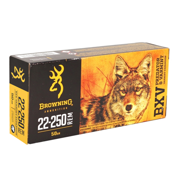 500Rds of Browning BXV Varmint Expansion Ammunition 22-250 Remington 50 Grain Polymer Tip Rapid Expansion