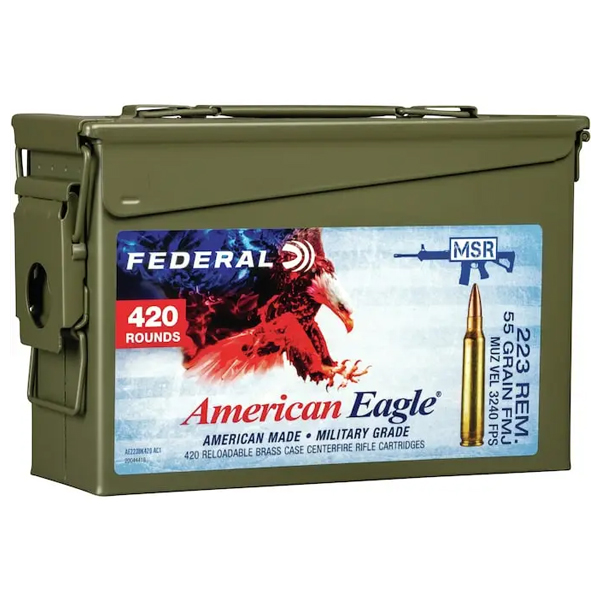 FEDERAL AMERICAN EAGLE AMMUNITION 223 REMINGTON 55 GRAIN FULL METAL JACKET BOAT TAIL AMMO