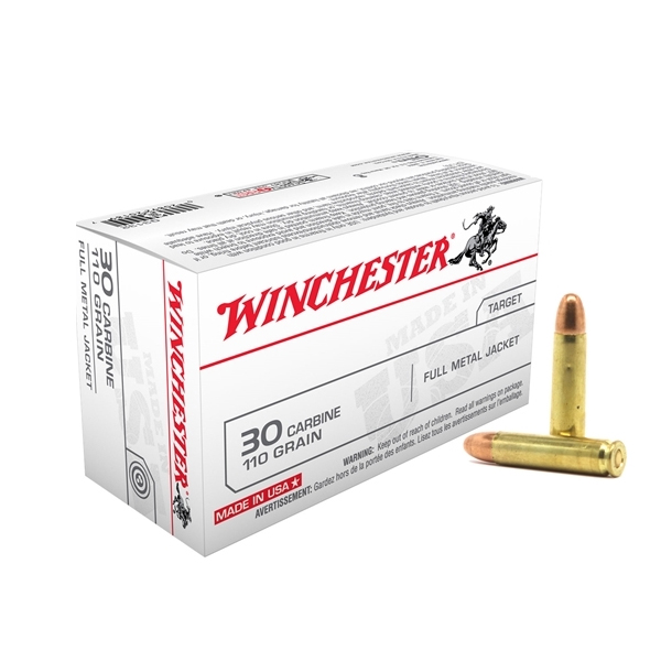 WINCHESTER USA RIFLE .30 CARBINE 110 GRAIN FULL METAL JACKET BRASS CASED 500 ROUNDS