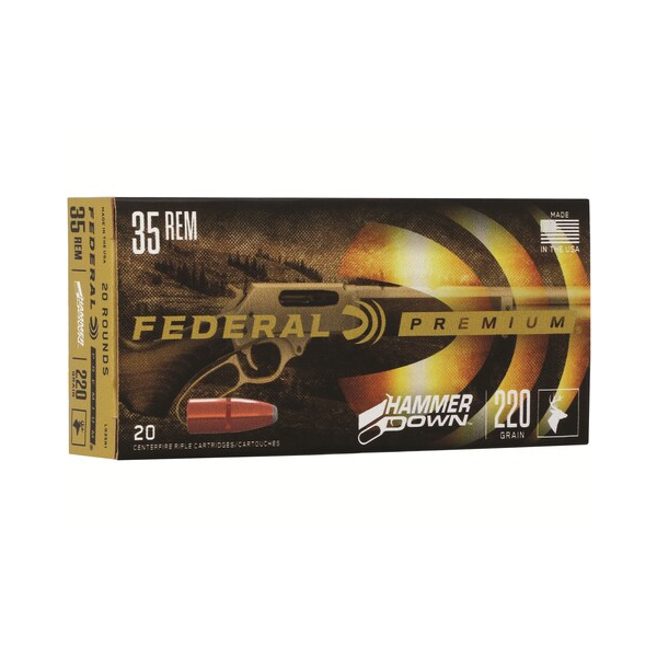 FEDERAL PREMIUM HAMMER- DOWN.35 REMINGTON 220 GRAIN BONDED HOLLOW POINT BRASS CASED 500 ROUNDS