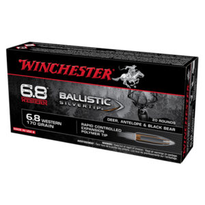 WINCHESTER BALLISTIC SILVERTIP 6.8 WESTERN 170 GR. CENTERFIRE RIFLE AMMUNITION SBST68W CALIBER: 6.8 WESTERN, NUMBER OF ROUNDS: 500