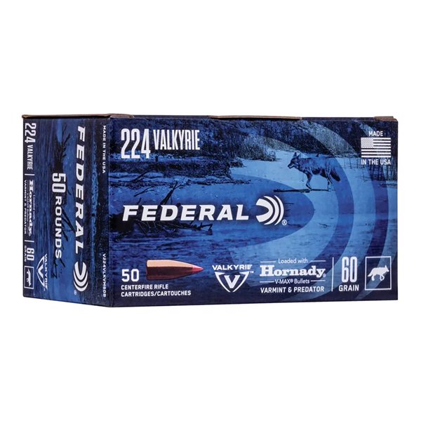 500Rds of Federal Varmint Ammunition 224 Valkyrie 60 Grain Hornady V-MAX